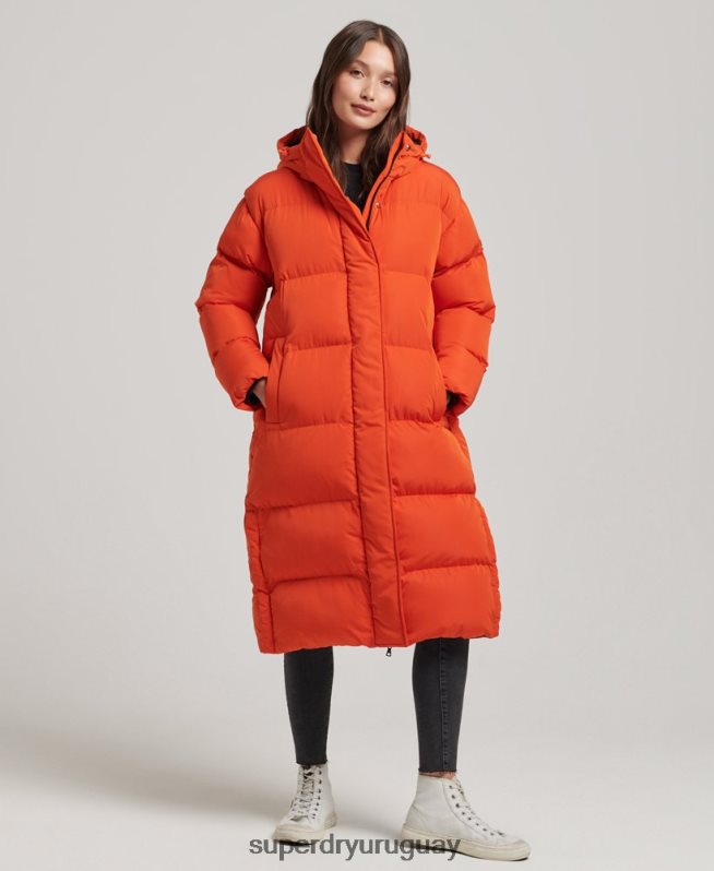 uy Superdry mujer abrigo acolchado largo con capucha naranja DT2N8Z3710 ropa