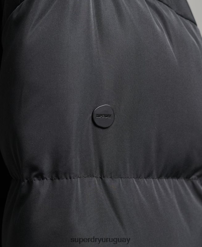 uy Superdry mujer abrigo acolchado largo con capucha negro DT2N8Z3815 ropa