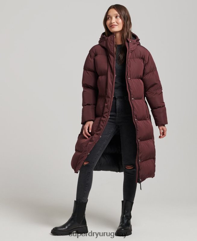 uy Superdry mujer abrigo acolchado largo con capucha rojo DT2N8Z3765 ropa