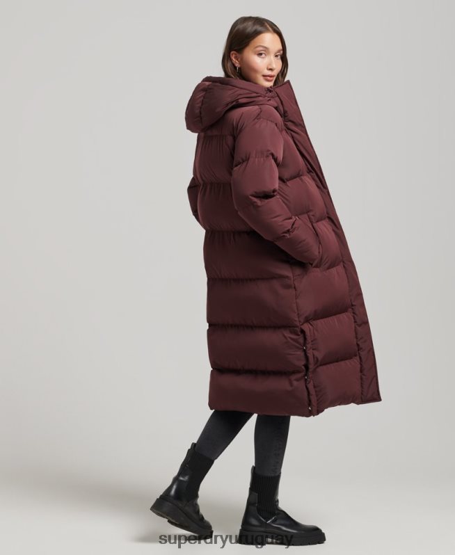 uy Superdry mujer abrigo acolchado largo con capucha rojo DT2N8Z3765 ropa