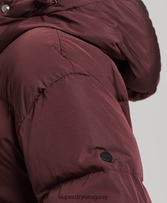 uy Superdry mujer abrigo acolchado largo con capucha rojo DT2N8Z3765 ropa