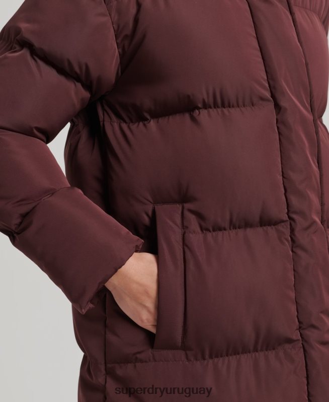 uy Superdry mujer abrigo acolchado largo con capucha rojo DT2N8Z3765 ropa
