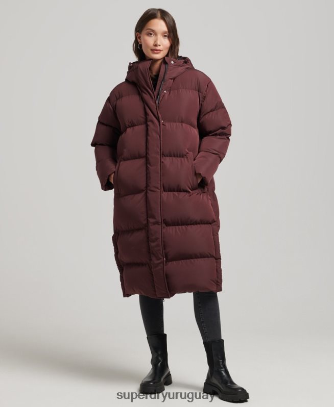uy Superdry mujer abrigo acolchado largo con capucha rojo DT2N8Z3765 ropa