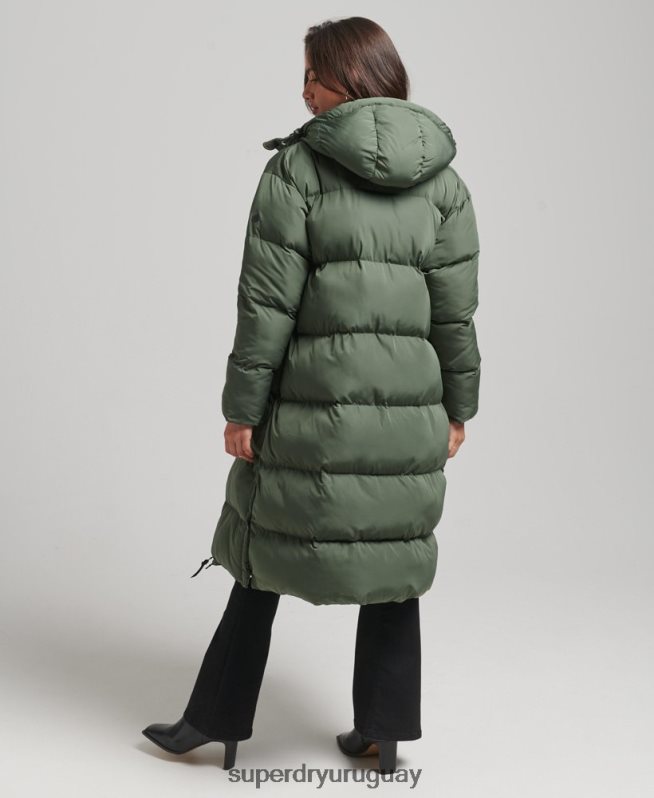 uy Superdry mujer abrigo acolchado largo con capucha verde DT2N8Z3709 ropa