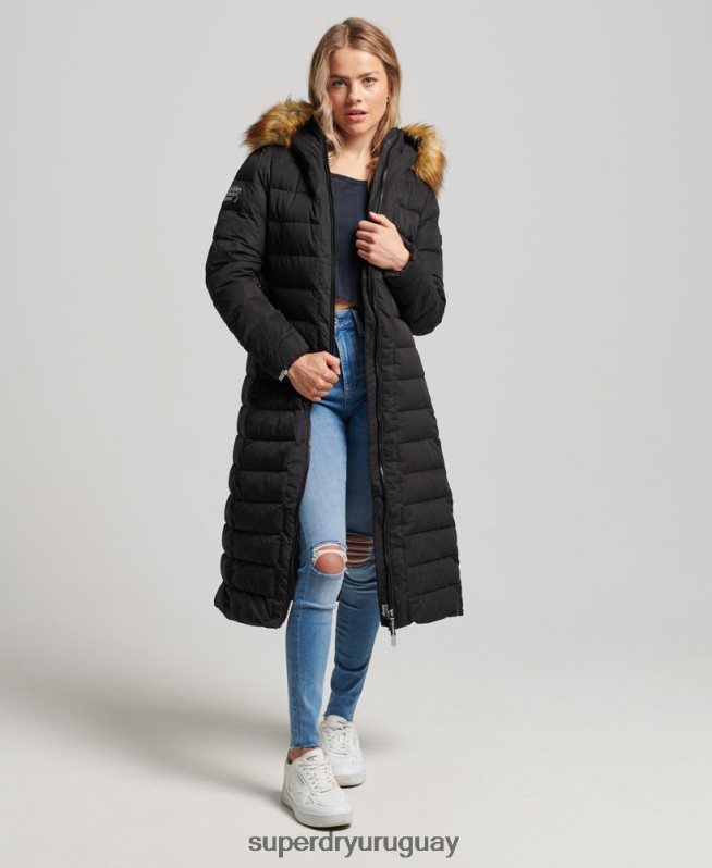 uy Superdry mujer abrigo acolchado largo ártico negro DT2N8Z5638 ropa