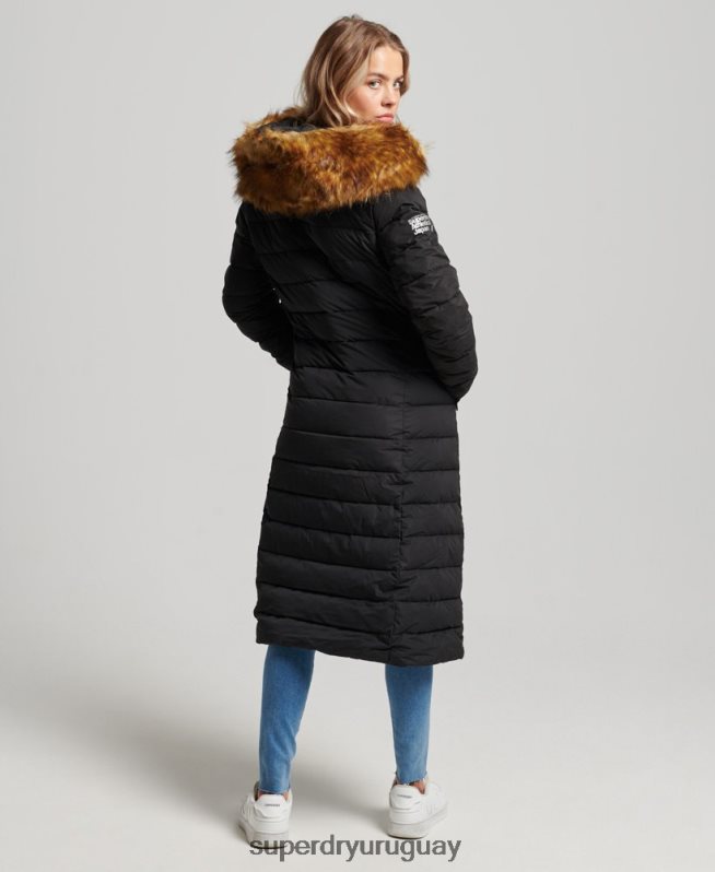 uy Superdry mujer abrigo acolchado largo ártico negro DT2N8Z5638 ropa