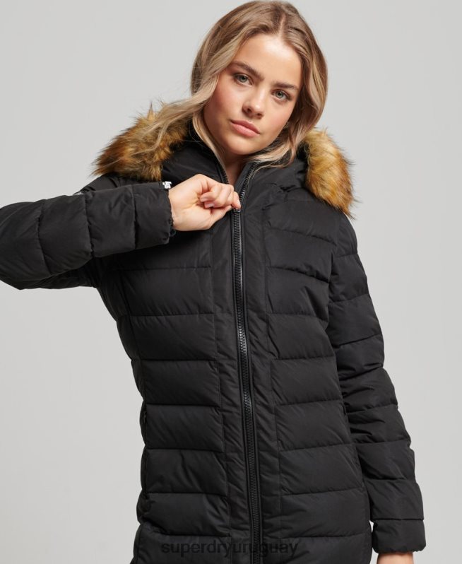 uy Superdry mujer abrigo acolchado largo ártico negro DT2N8Z5638 ropa