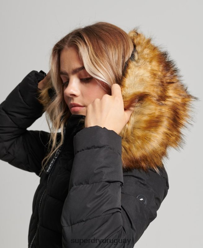 uy Superdry mujer abrigo acolchado largo ártico negro DT2N8Z5638 ropa