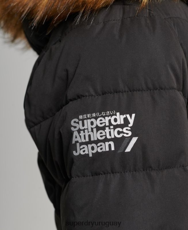 uy Superdry mujer abrigo acolchado largo ártico negro DT2N8Z5638 ropa
