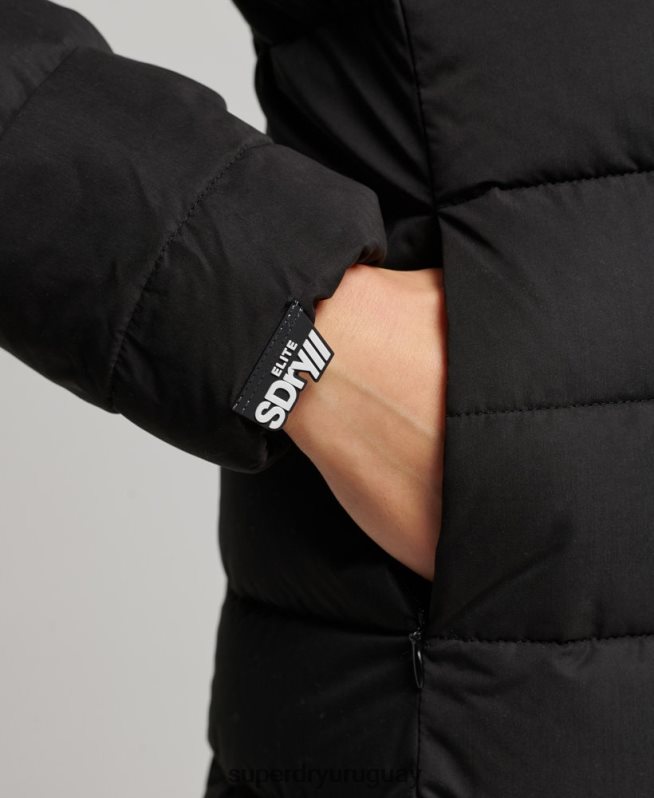uy Superdry mujer abrigo acolchado largo ártico negro DT2N8Z5638 ropa