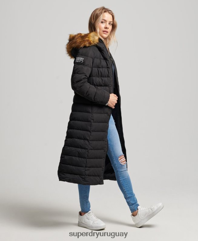 uy Superdry mujer abrigo acolchado largo ártico negro DT2N8Z5638 ropa