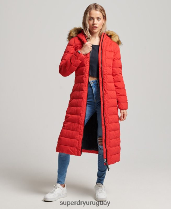 uy Superdry mujer abrigo acolchado largo ártico rojo DT2N8Z5591 ropa