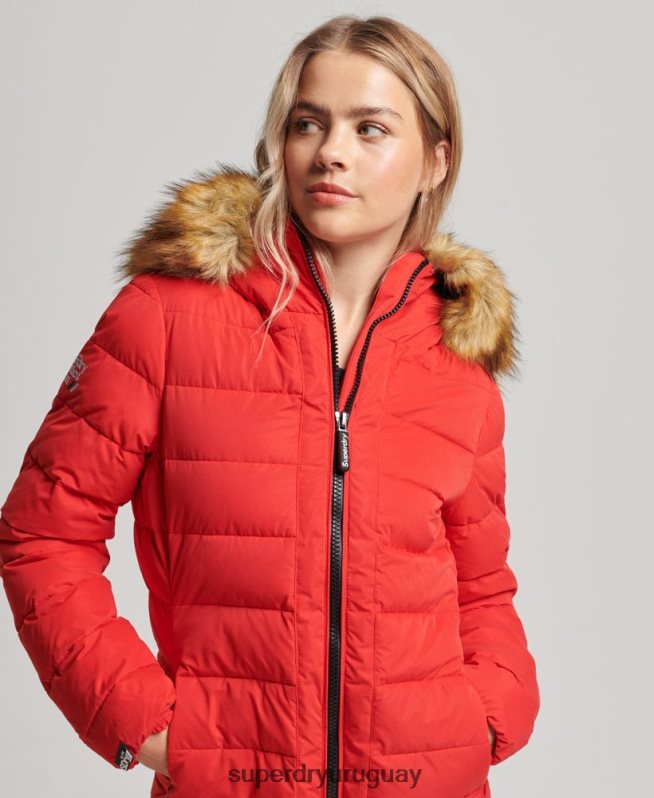 uy Superdry mujer abrigo acolchado largo ártico rojo DT2N8Z5591 ropa