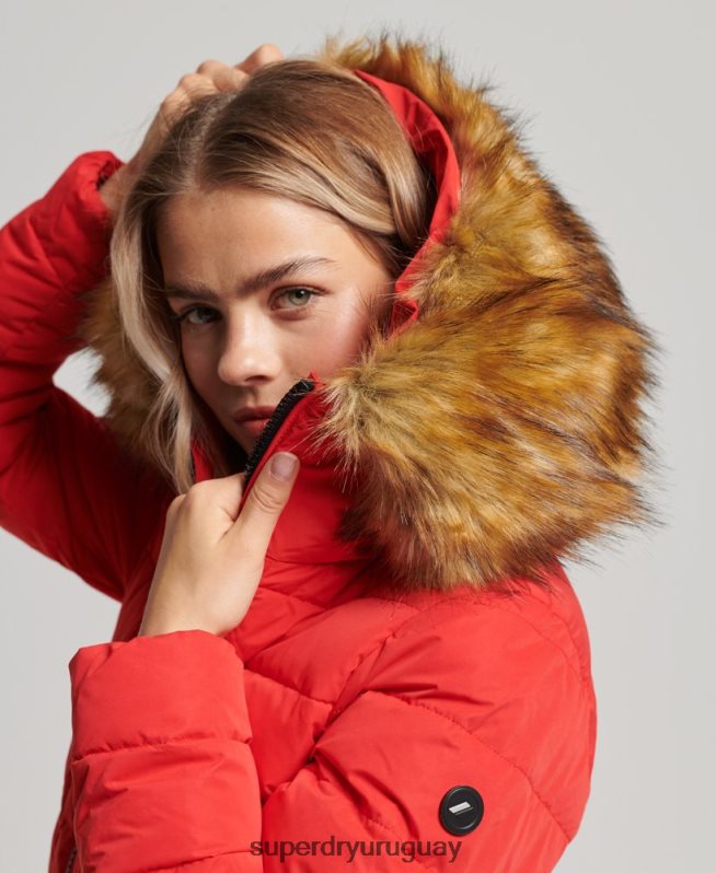 uy Superdry mujer abrigo acolchado largo ártico rojo DT2N8Z5591 ropa