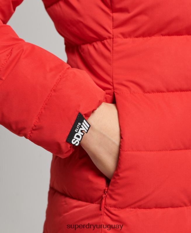 uy Superdry mujer abrigo acolchado largo ártico rojo DT2N8Z5591 ropa