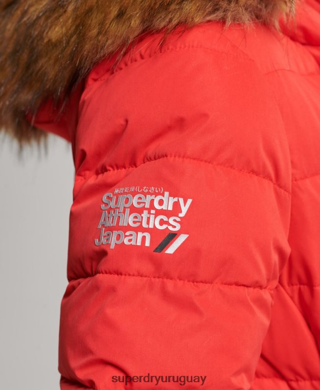 uy Superdry mujer abrigo acolchado largo ártico rojo DT2N8Z5591 ropa