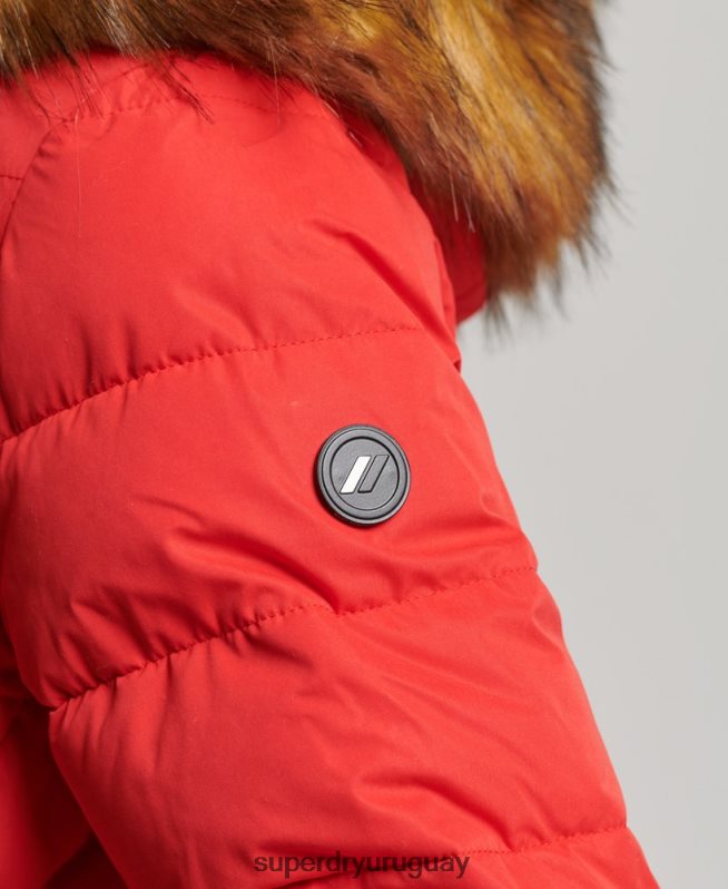 uy Superdry mujer abrigo acolchado largo ártico rojo DT2N8Z5591 ropa