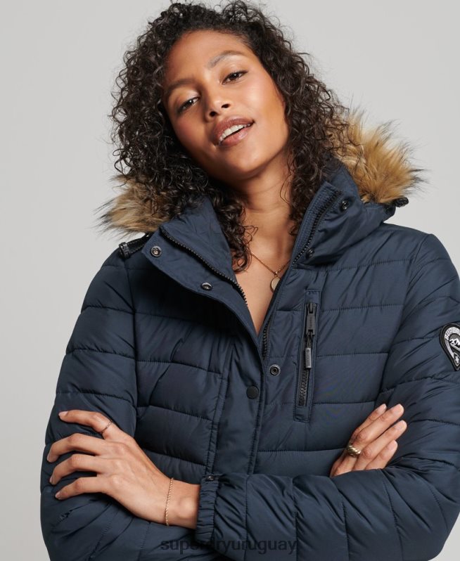uy Superdry mujer abrigo acolchado ligero de piel sintética con capucha Armada DT2N8Z3622 ropa