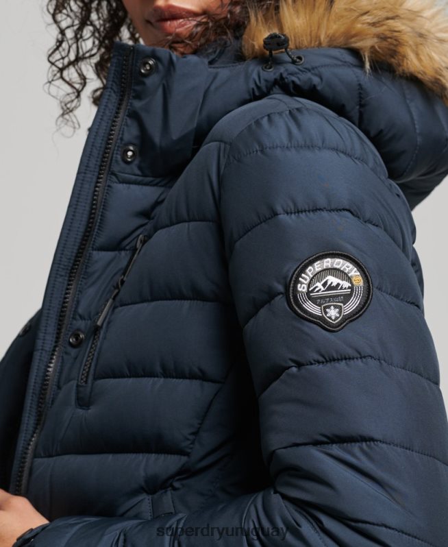 uy Superdry mujer abrigo acolchado ligero de piel sintética con capucha Armada DT2N8Z3622 ropa