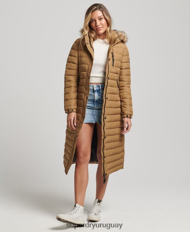 uy Superdry mujer abrigo acolchado ligero de piel sintética con capucha marrón DT2N8Z3701 ropa