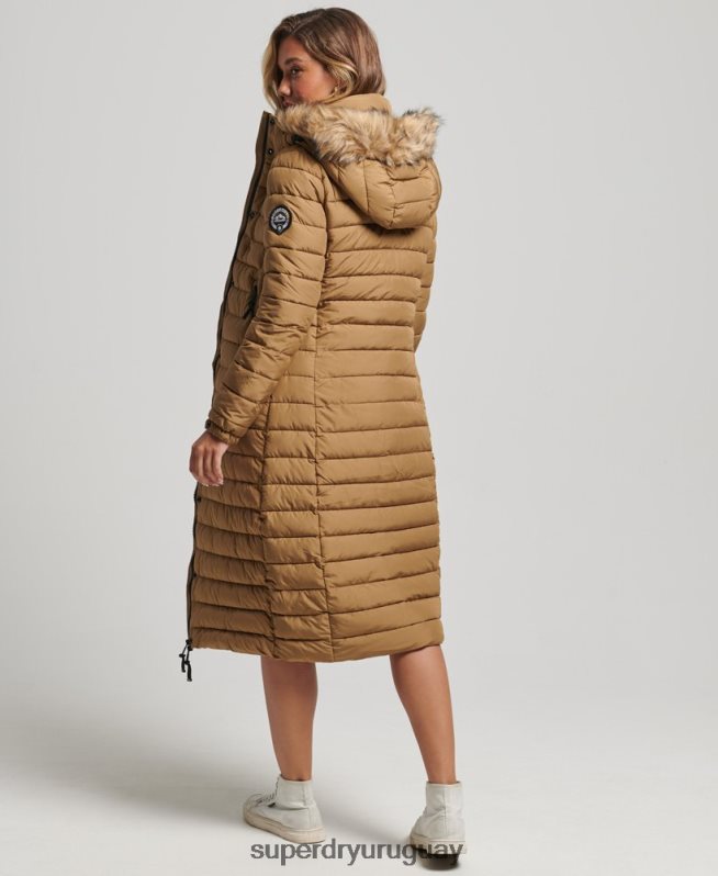 uy Superdry mujer abrigo acolchado ligero de piel sintética con capucha marrón DT2N8Z3701 ropa