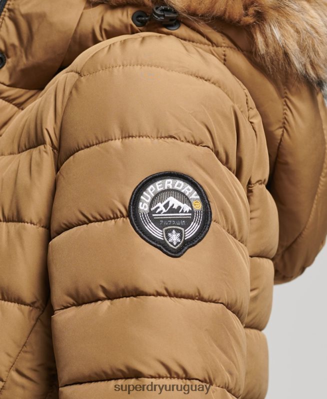 uy Superdry mujer abrigo acolchado ligero de piel sintética con capucha marrón DT2N8Z3701 ropa