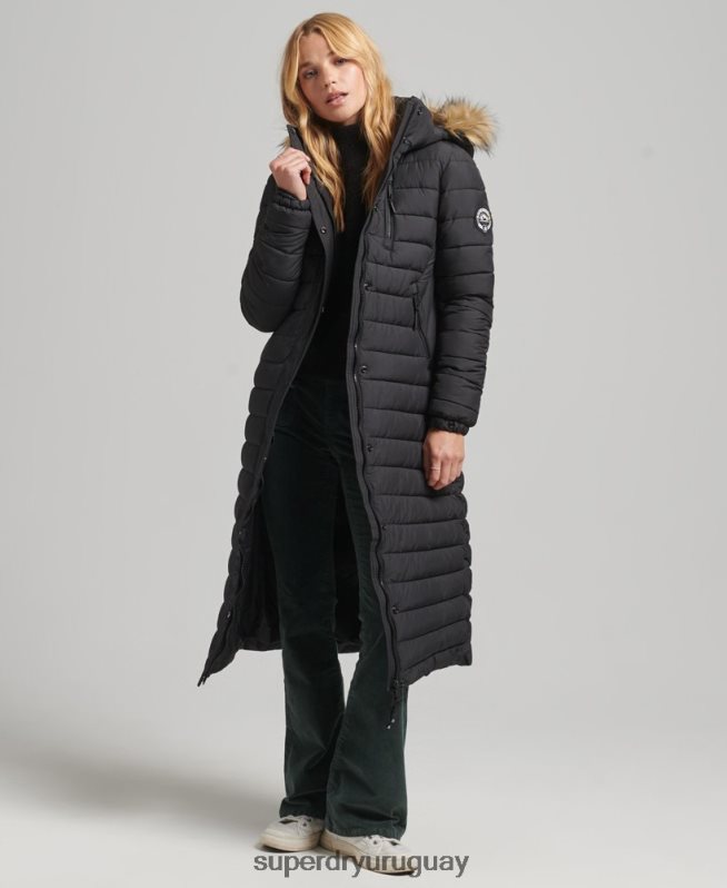 uy Superdry mujer abrigo acolchado ligero de piel sintética con capucha negro DT2N8Z3716 ropa
