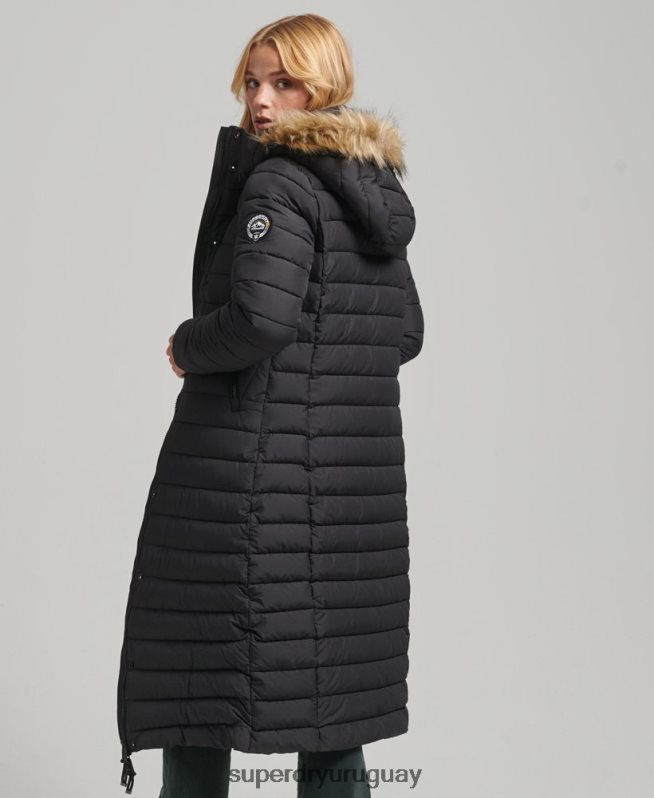 uy Superdry mujer abrigo acolchado ligero de piel sintética con capucha negro DT2N8Z3716 ropa