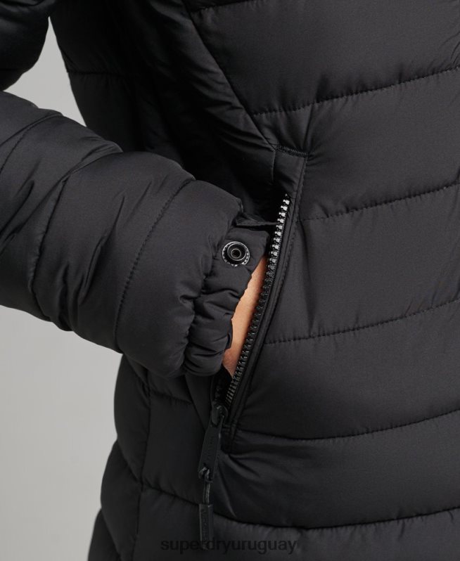 uy Superdry mujer abrigo acolchado ligero de piel sintética con capucha negro DT2N8Z3716 ropa