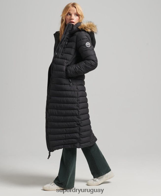 uy Superdry mujer abrigo acolchado ligero de piel sintética con capucha negro DT2N8Z3716 ropa