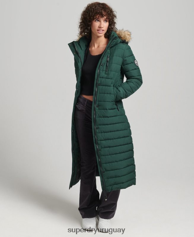 uy Superdry mujer abrigo acolchado ligero de piel sintética con capucha verde DT2N8Z3702 ropa