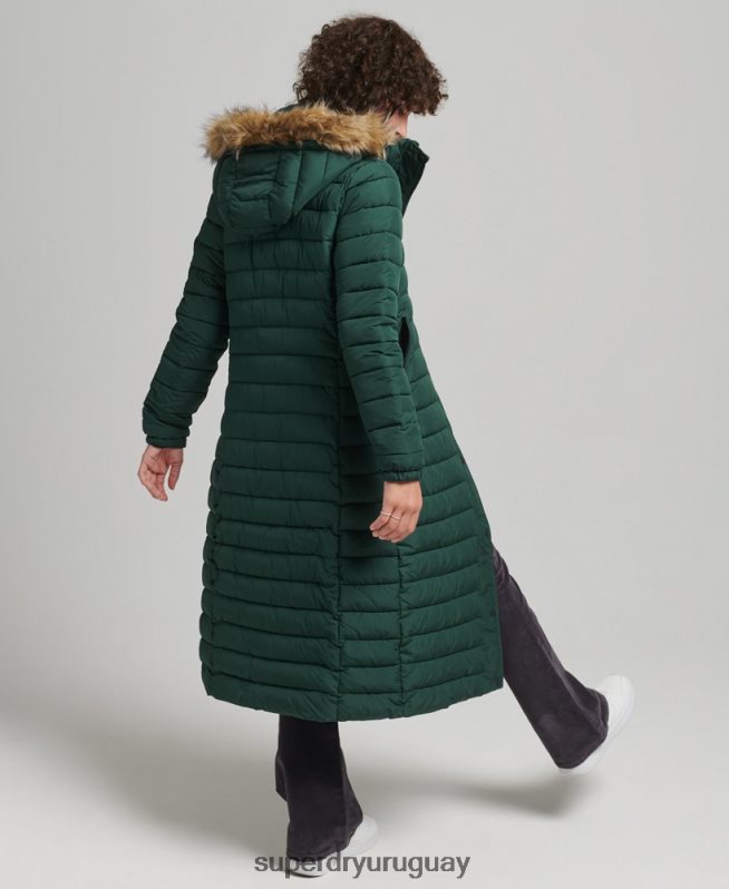 uy Superdry mujer abrigo acolchado ligero de piel sintética con capucha verde DT2N8Z3702 ropa