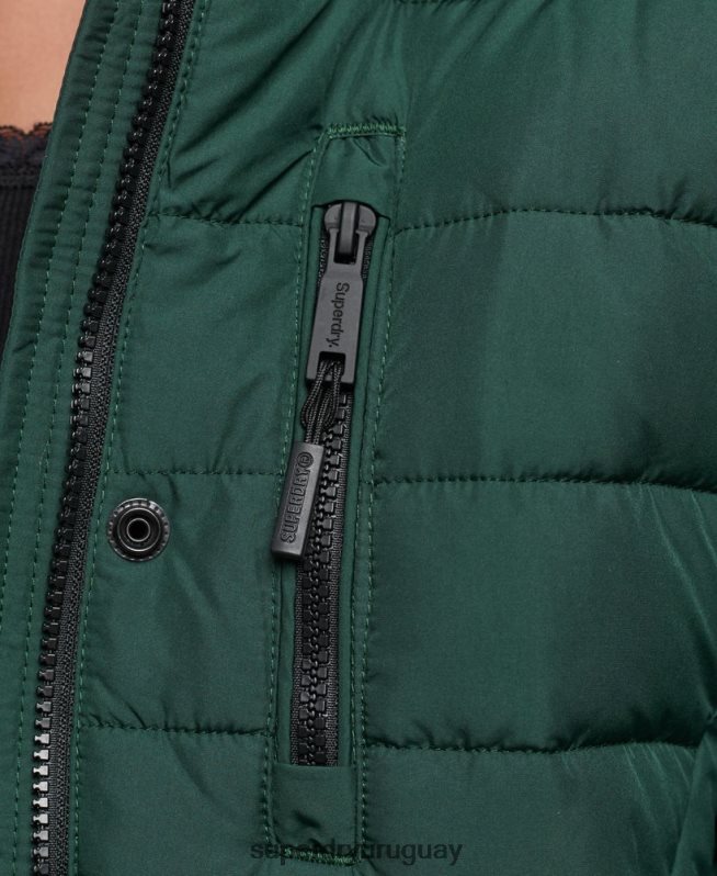 uy Superdry mujer abrigo acolchado ligero de piel sintética con capucha verde DT2N8Z3702 ropa
