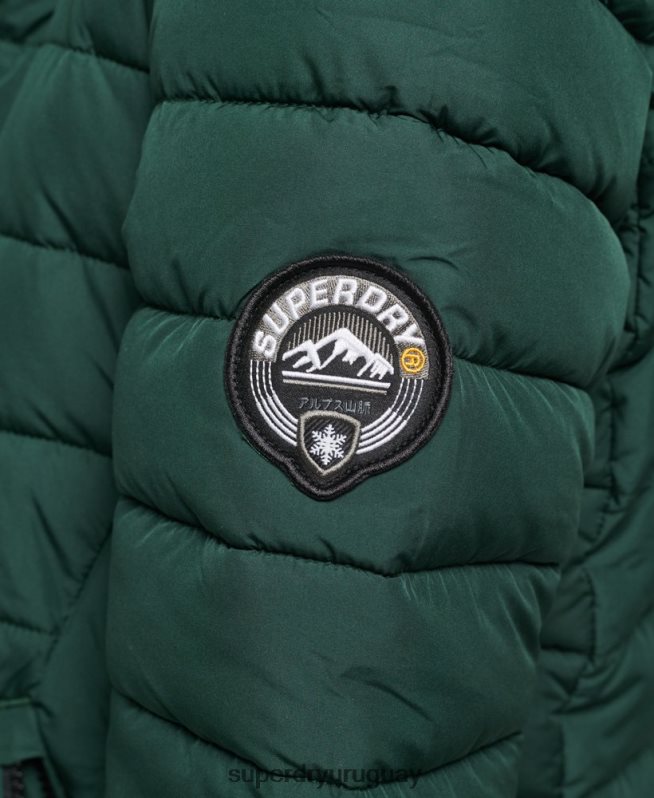 uy Superdry mujer abrigo acolchado ligero de piel sintética con capucha verde DT2N8Z3702 ropa