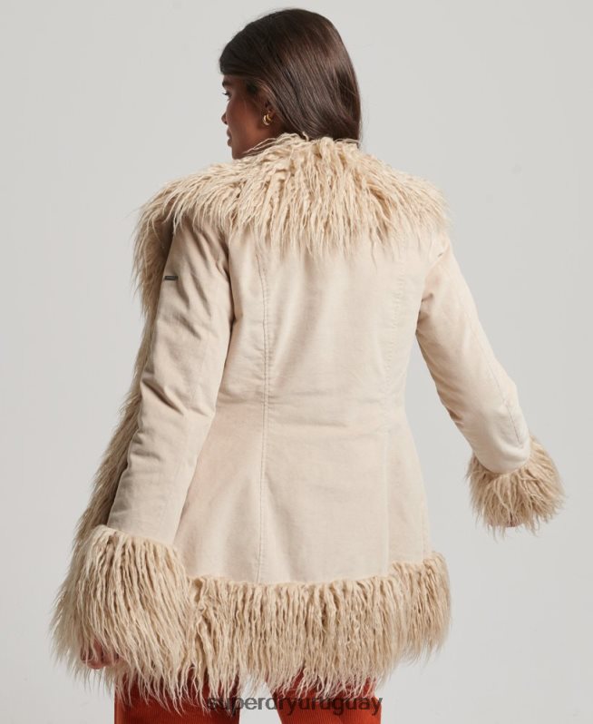 uy Superdry mujer abrigo afgano con forro de piel sintética marrón DT2N8Z3721 ropa