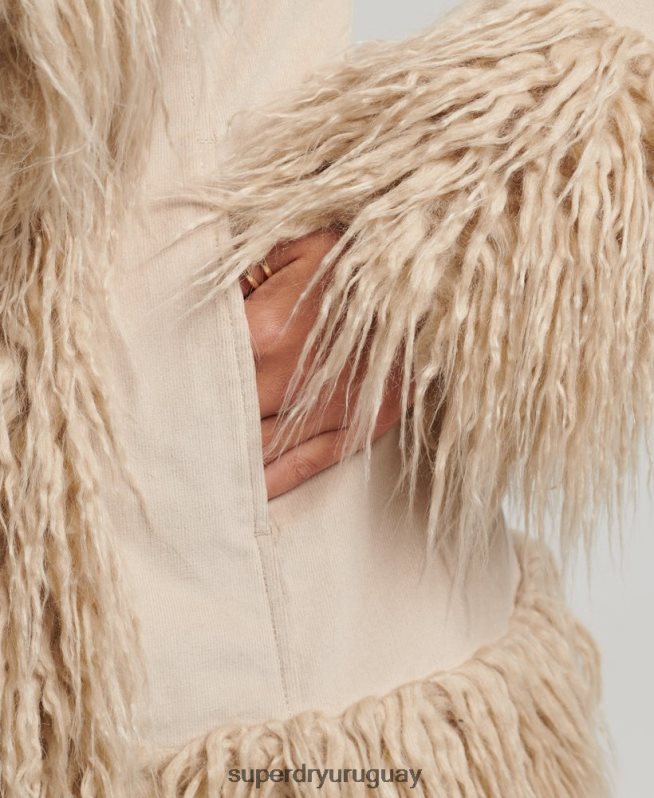 uy Superdry mujer abrigo afgano con forro de piel sintética marrón DT2N8Z3721 ropa