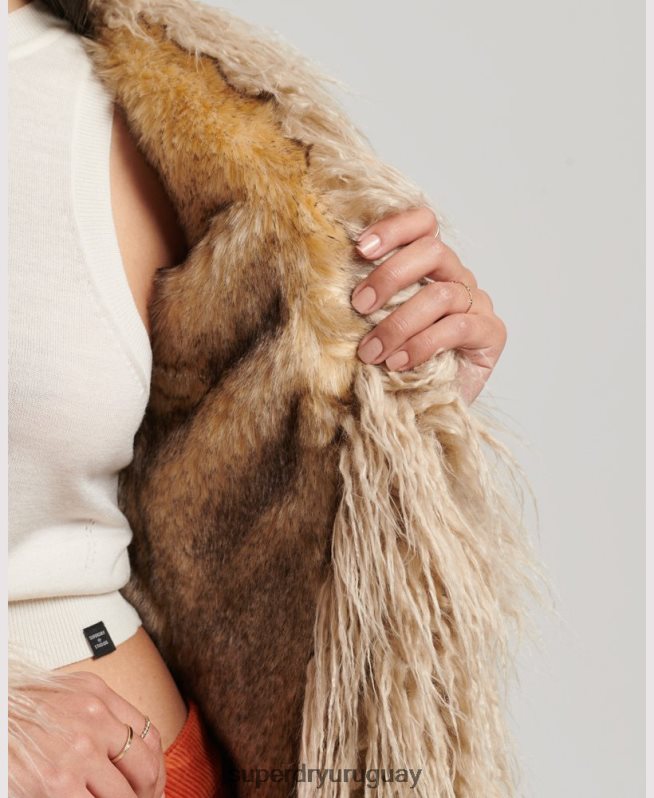 uy Superdry mujer abrigo afgano con forro de piel sintética marrón DT2N8Z3721 ropa