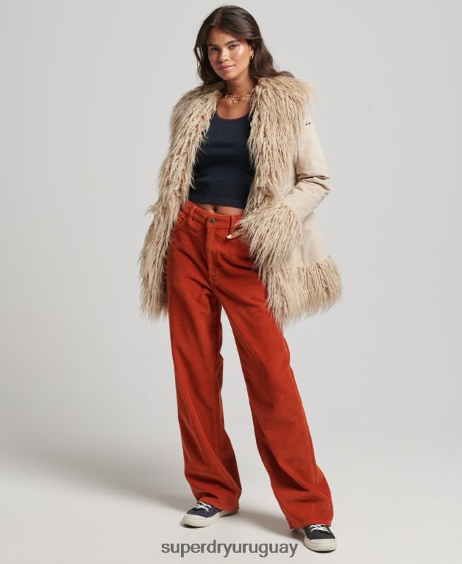 uy Superdry mujer abrigo afgano con forro de piel sintética marrón DT2N8Z3721 ropa