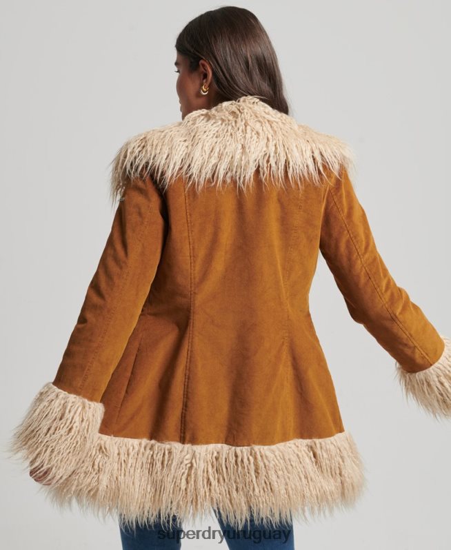 uy Superdry mujer abrigo afgano con forro de piel sintética marrón DT2N8Z3737 ropa