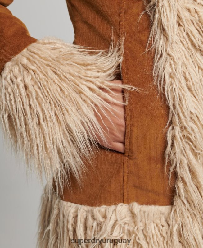 uy Superdry mujer abrigo afgano con forro de piel sintética marrón DT2N8Z3737 ropa