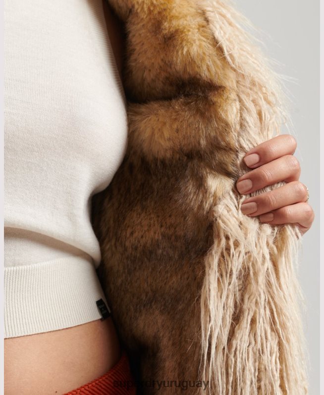 uy Superdry mujer abrigo afgano con forro de piel sintética marrón DT2N8Z3737 ropa