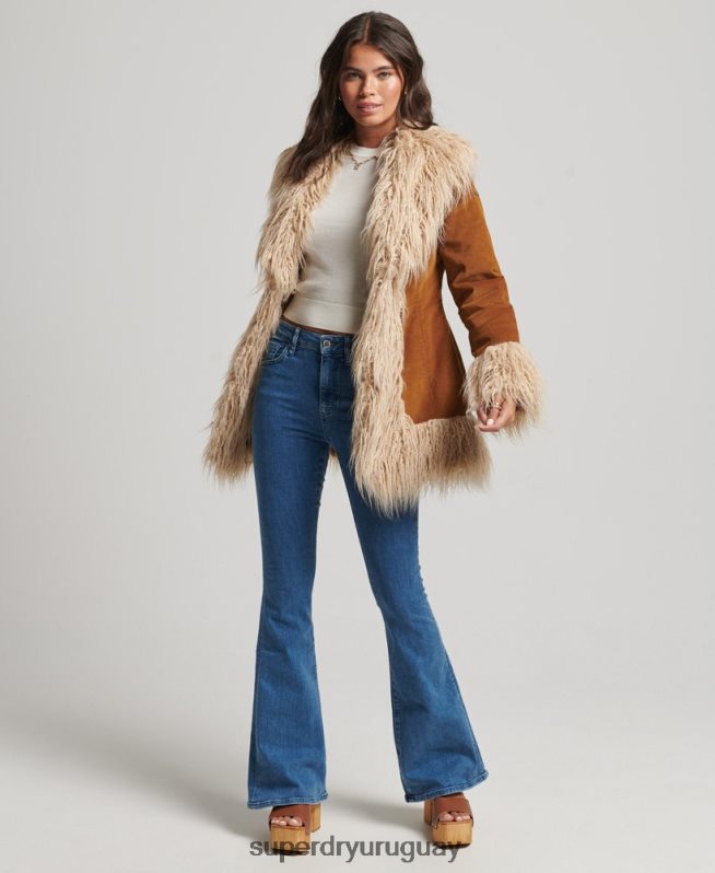 uy Superdry mujer abrigo afgano con forro de piel sintética marrón DT2N8Z3737 ropa