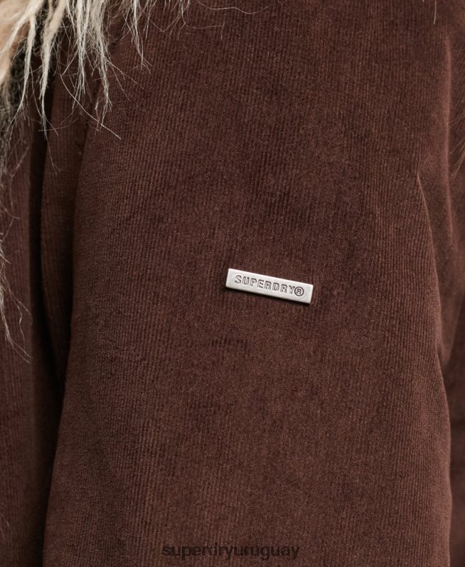uy Superdry mujer abrigo afgano largo con forro de piel sintética marrón DT2N8Z3813 ropa