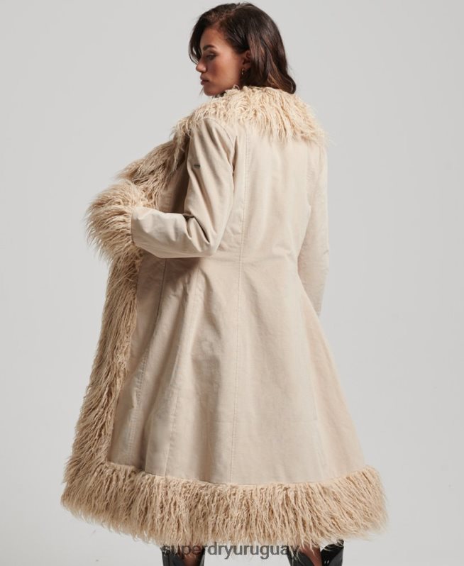 uy Superdry mujer abrigo afgano largo con forro de piel sintética marrón DT2N8Z3824 ropa