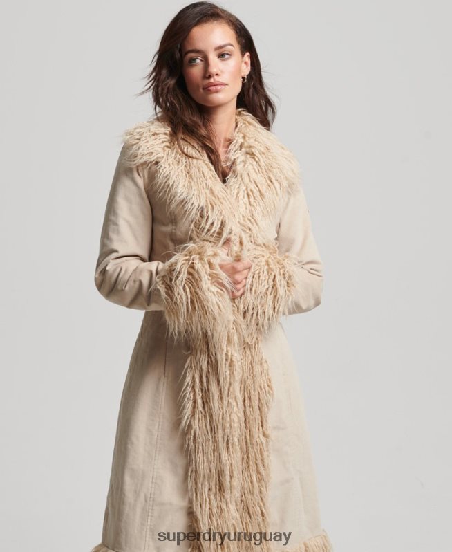 uy Superdry mujer abrigo afgano largo con forro de piel sintética marrón DT2N8Z3824 ropa