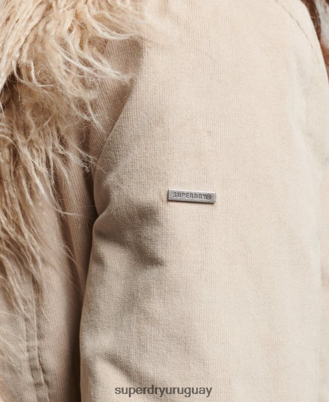 uy Superdry mujer abrigo afgano largo con forro de piel sintética marrón DT2N8Z3824 ropa