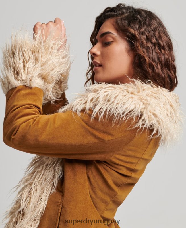 uy Superdry mujer abrigo afgano largo con forro de piel sintética marrón DT2N8Z3835 ropa