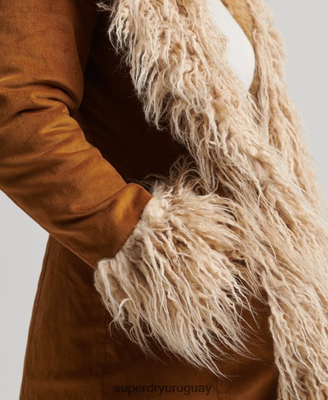 uy Superdry mujer abrigo afgano largo con forro de piel sintética marrón DT2N8Z3835 ropa