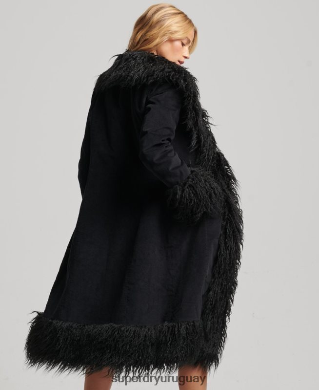 uy Superdry mujer abrigo afgano largo con forro de piel sintética negro DT2N8Z3820 ropa