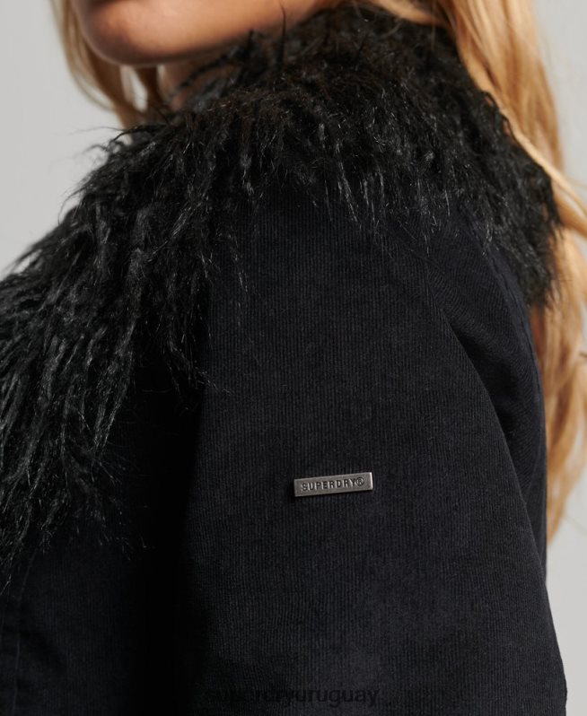 uy Superdry mujer abrigo afgano largo con forro de piel sintética negro DT2N8Z3820 ropa